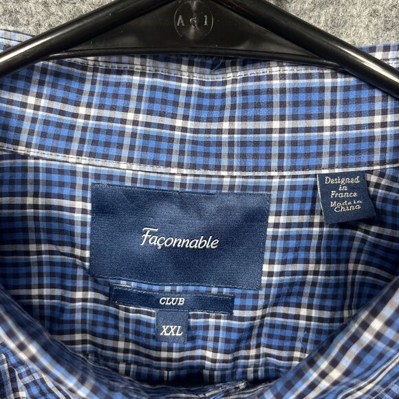 Faconnable Designed in France Club XXL Dress Shirt Blue Check Plaid Button Down - Picture 3 of 10